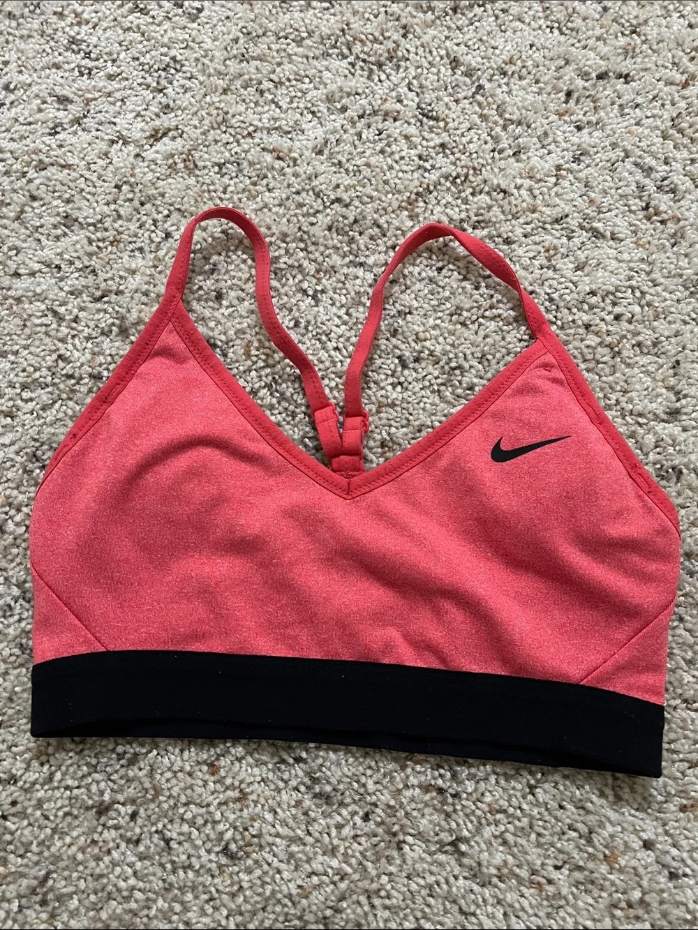 Nike Coral Pink V‑Neck Sports Bra with Black Band